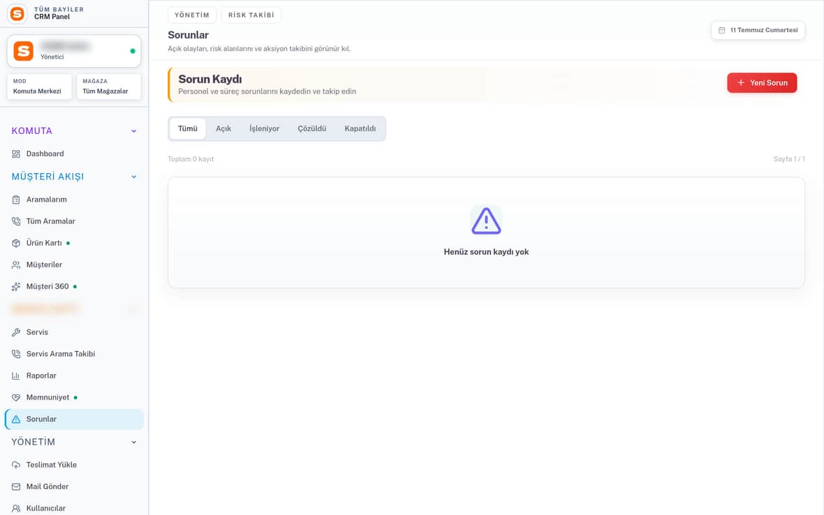 Sorunlar — Risk ve Aksiyon Takibi SOMM ürün ekranı
