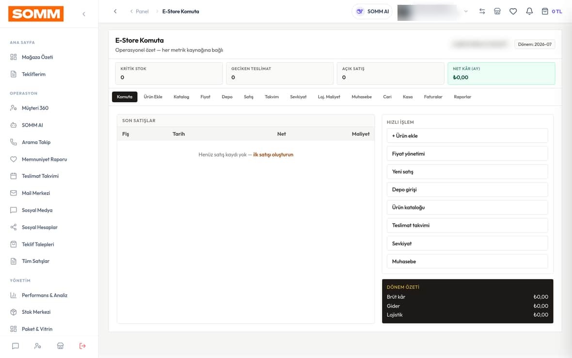 E-Store Komuta Merkezi SOMM ürün ekranı