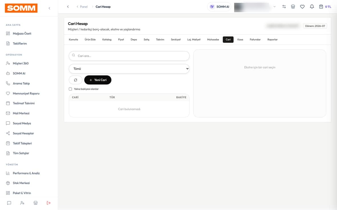 Cari Hesaplar SOMM ürün ekranı
