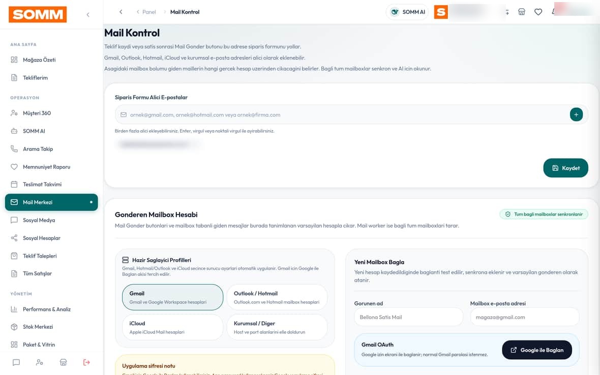 Mail Kontrol SOMM ürün ekranı