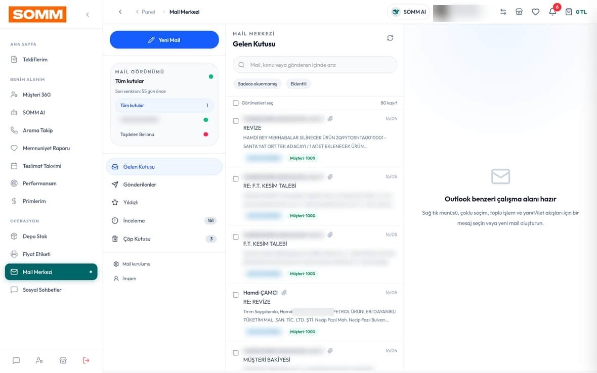 Mail Merkezi SOMM ürün ekranı